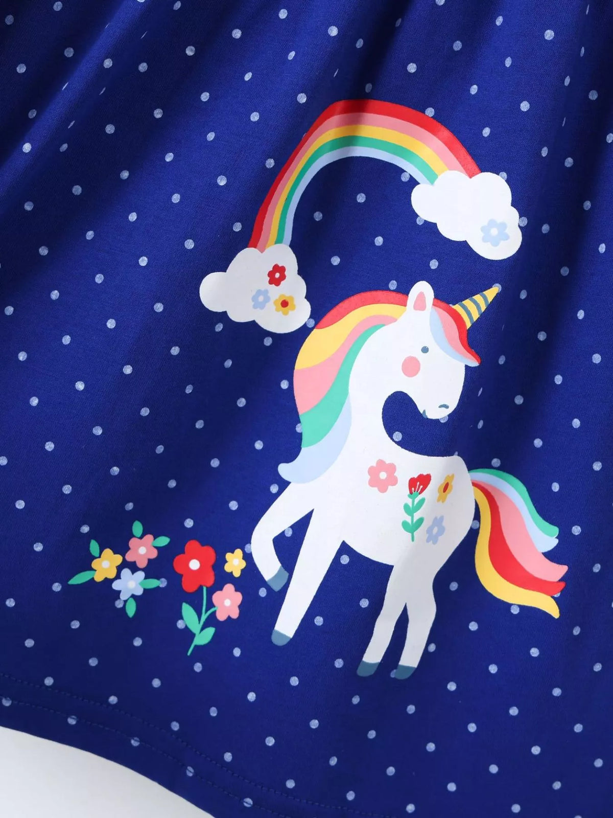 Polka Dot Unicorn Rainbow Dress in Blue, product view 4