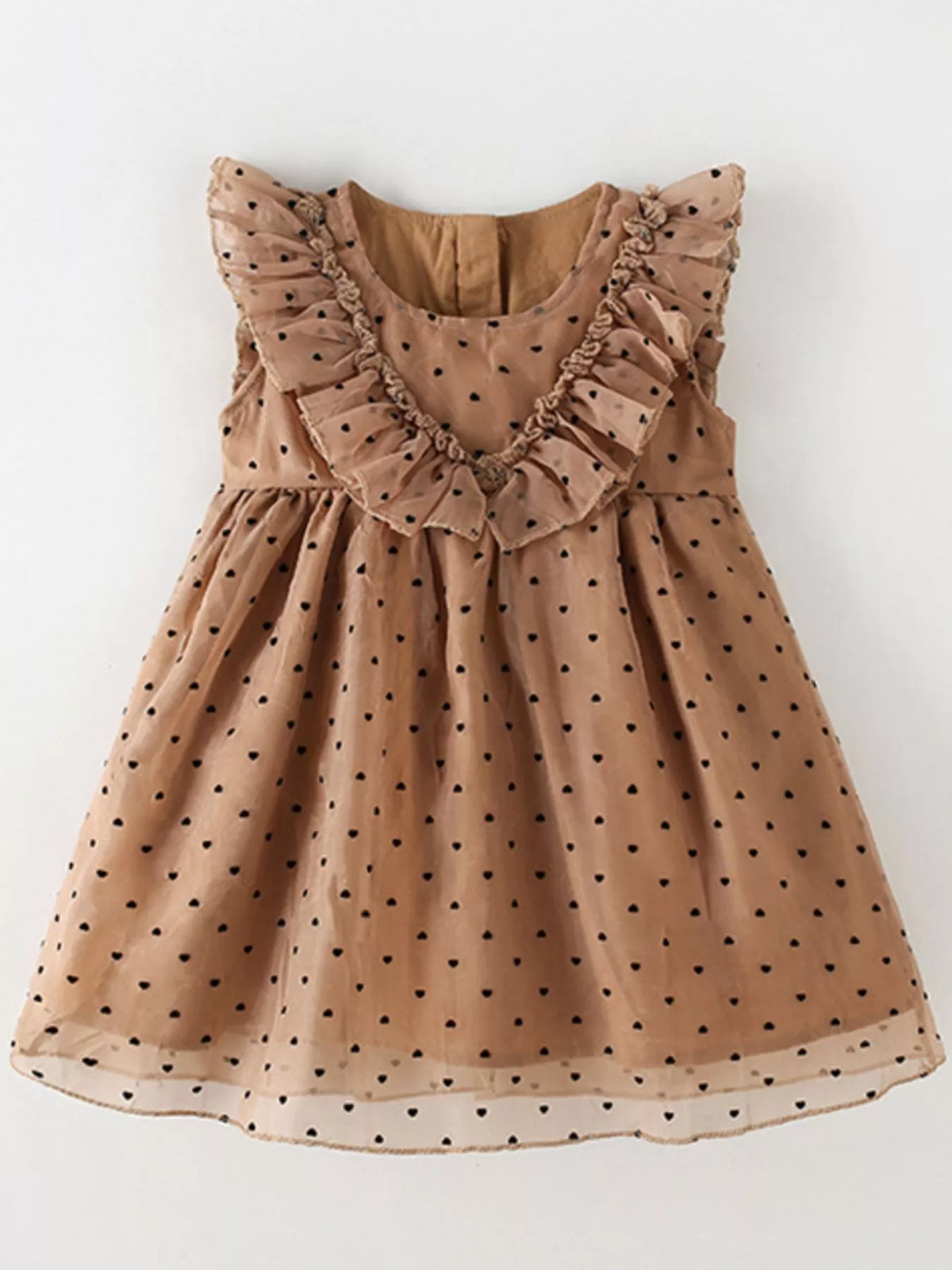 Polka Dot Ruffle Dress in Caramel, product view 2