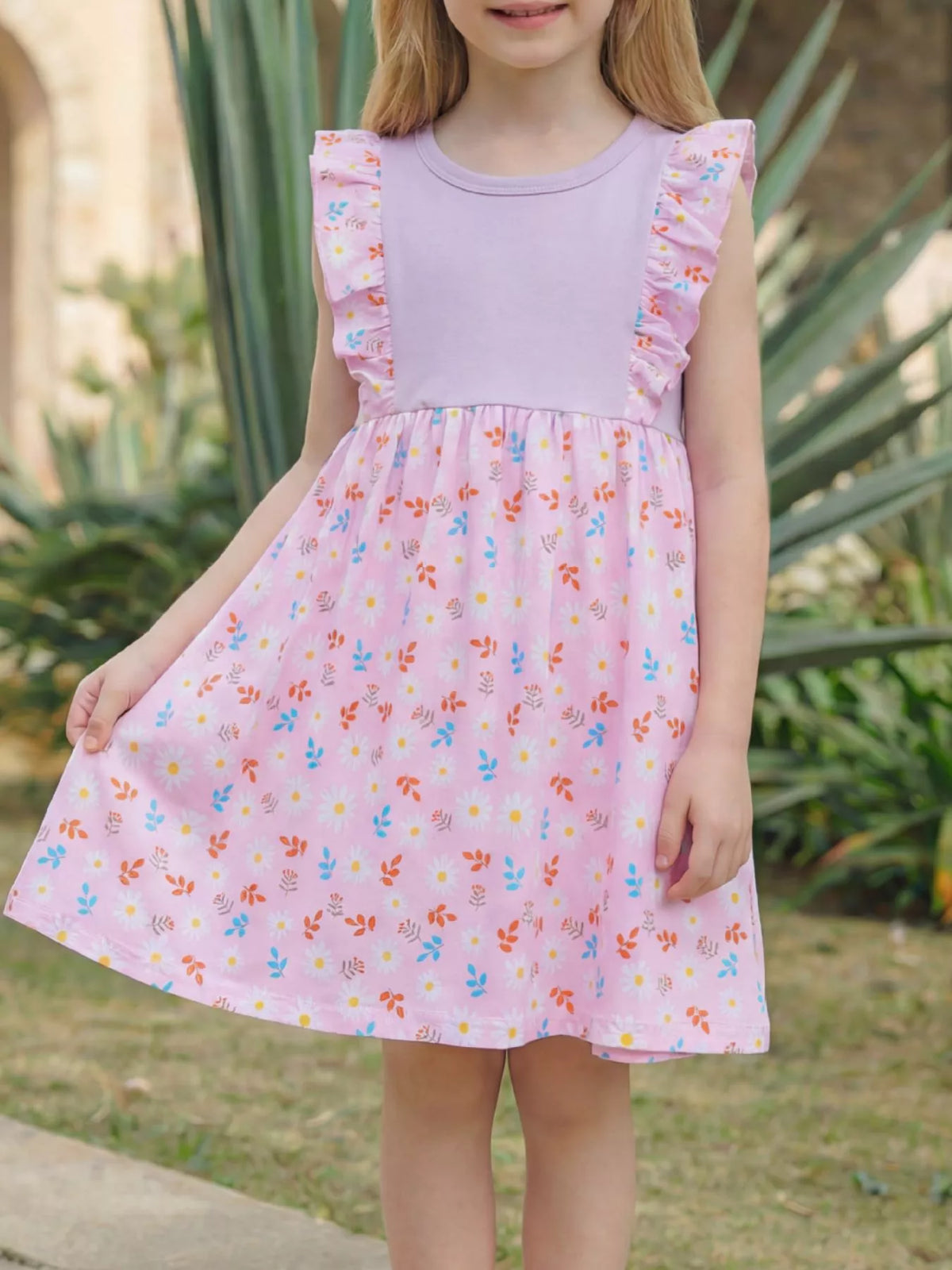Ruffled Floral Print Dress in Pink, product view 1