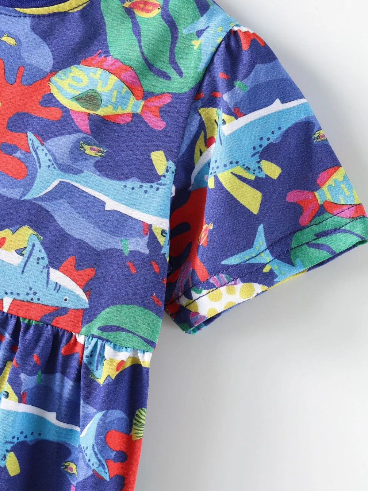 Marine Life Print A-Line Dress in Royal Blue, product view 4