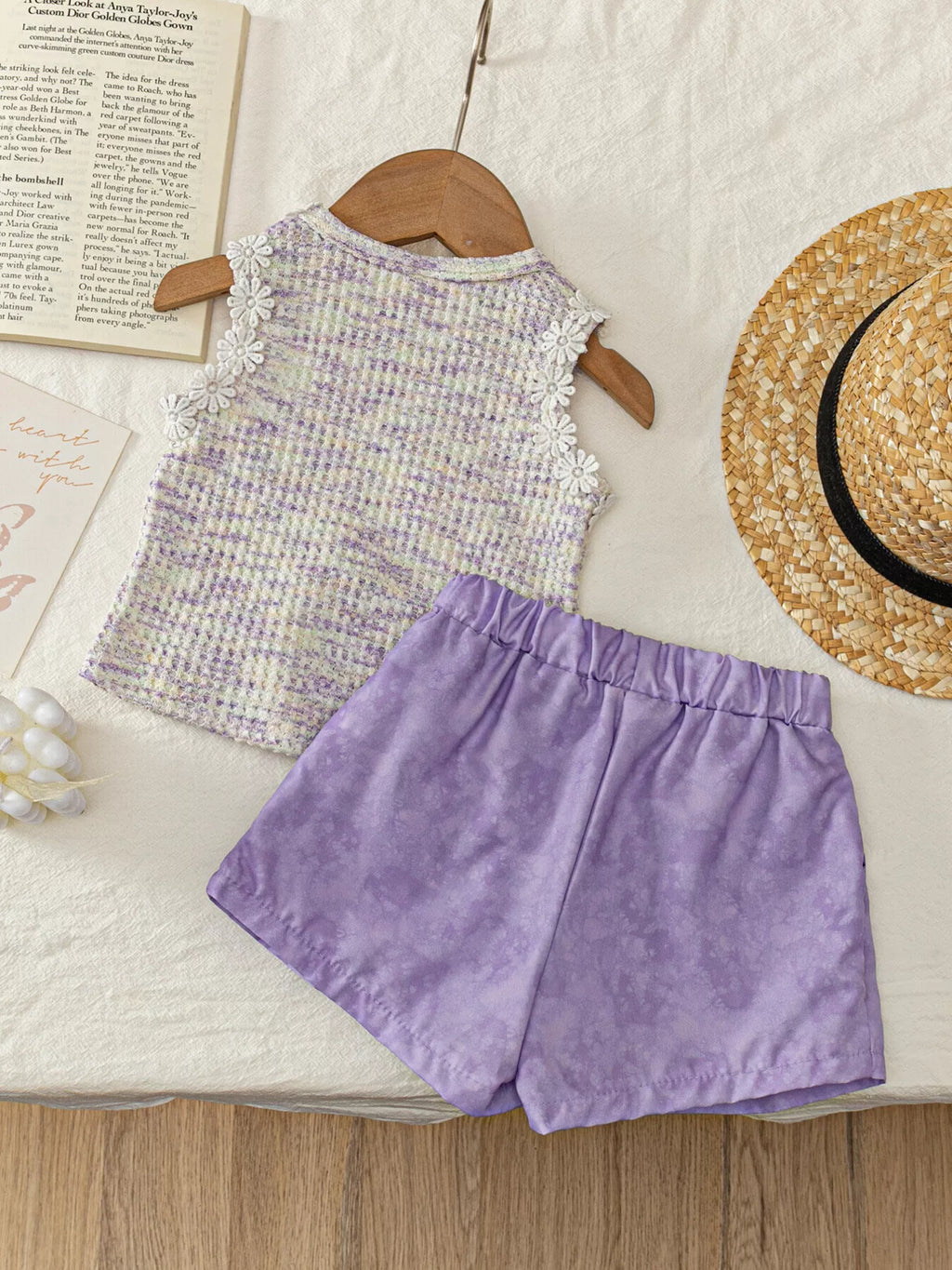 Flower Sleeveless Top and Shorts Set in Light Purple, product view 7