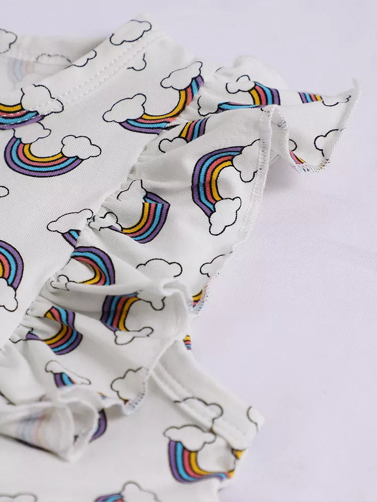 Rainbow Print Ruffle Sleeve Dress in Grandma Gray, product view 3