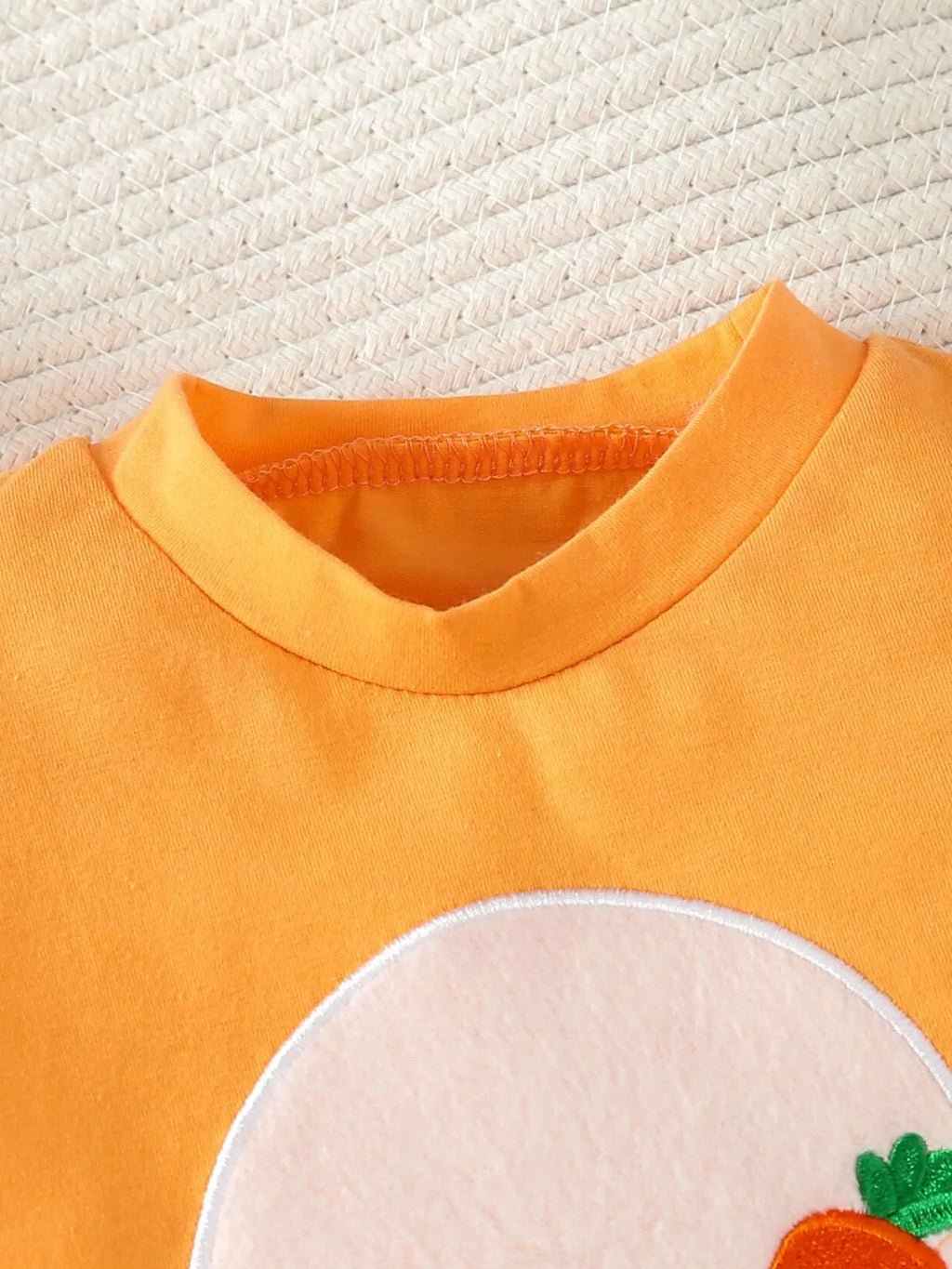Carrot Embroidered Round Neck One-Piece & Hat Set in Orange, product view 3