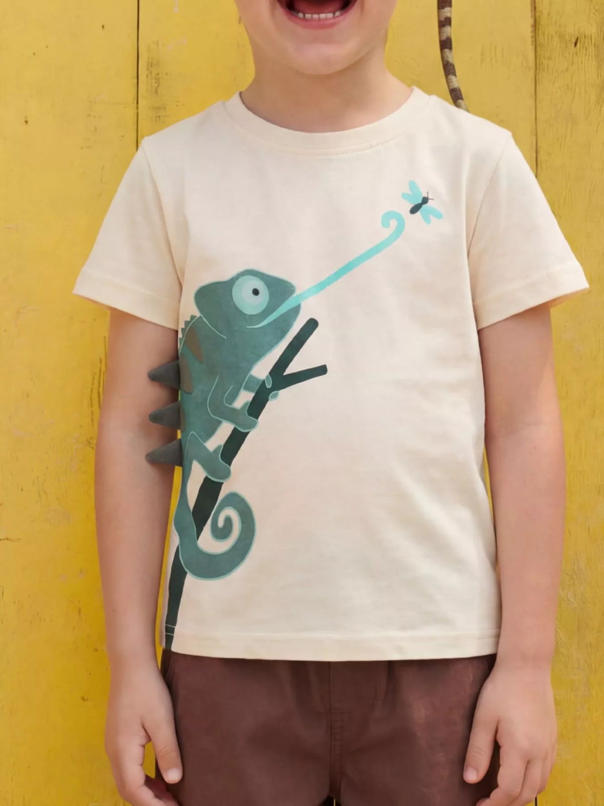 Chameleon Catching Insect Graphic T-Shirt in Gold, product view 1
