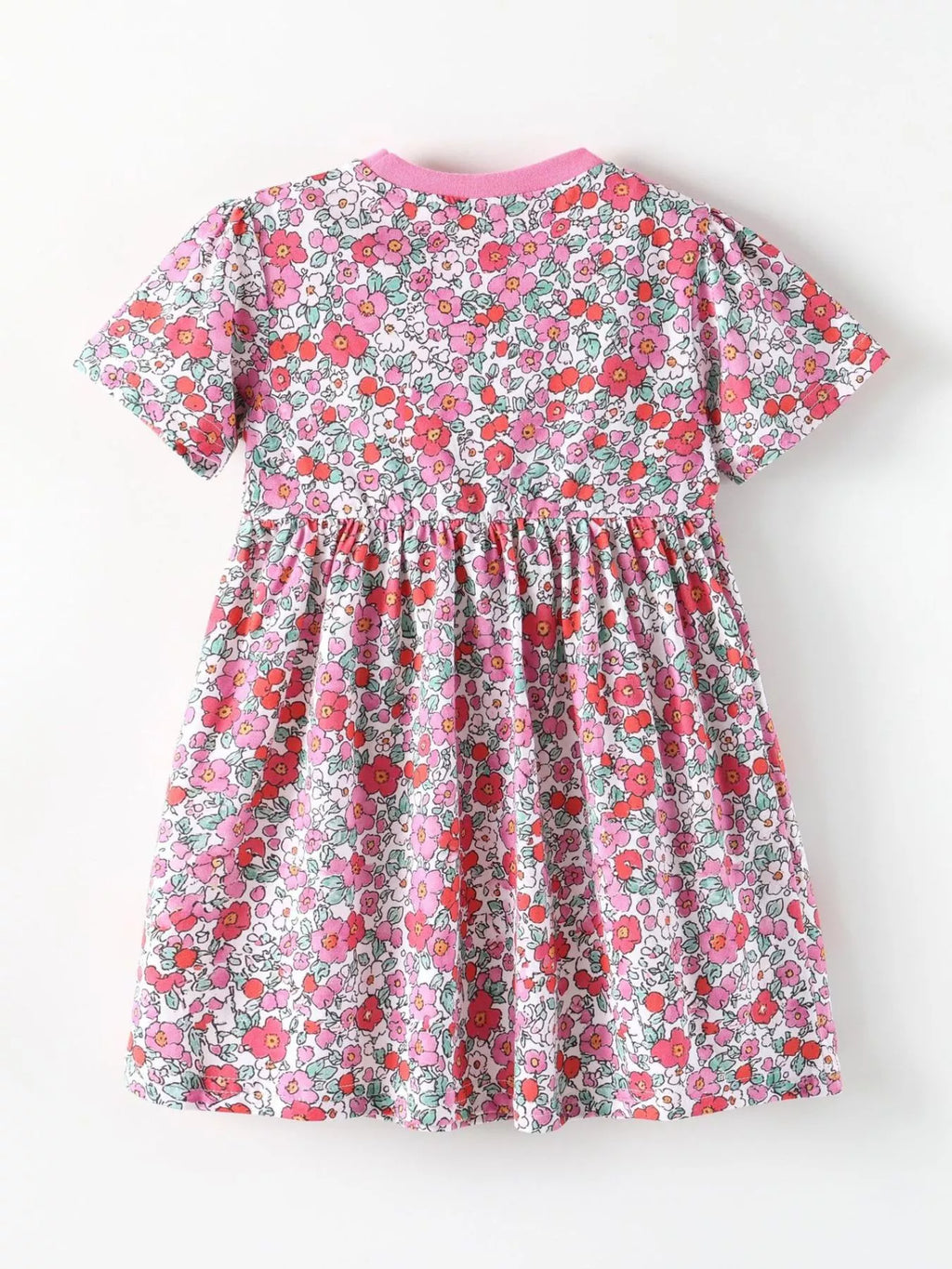Floral Print Short Sleeve A-Line Dress in Pink, product view 6