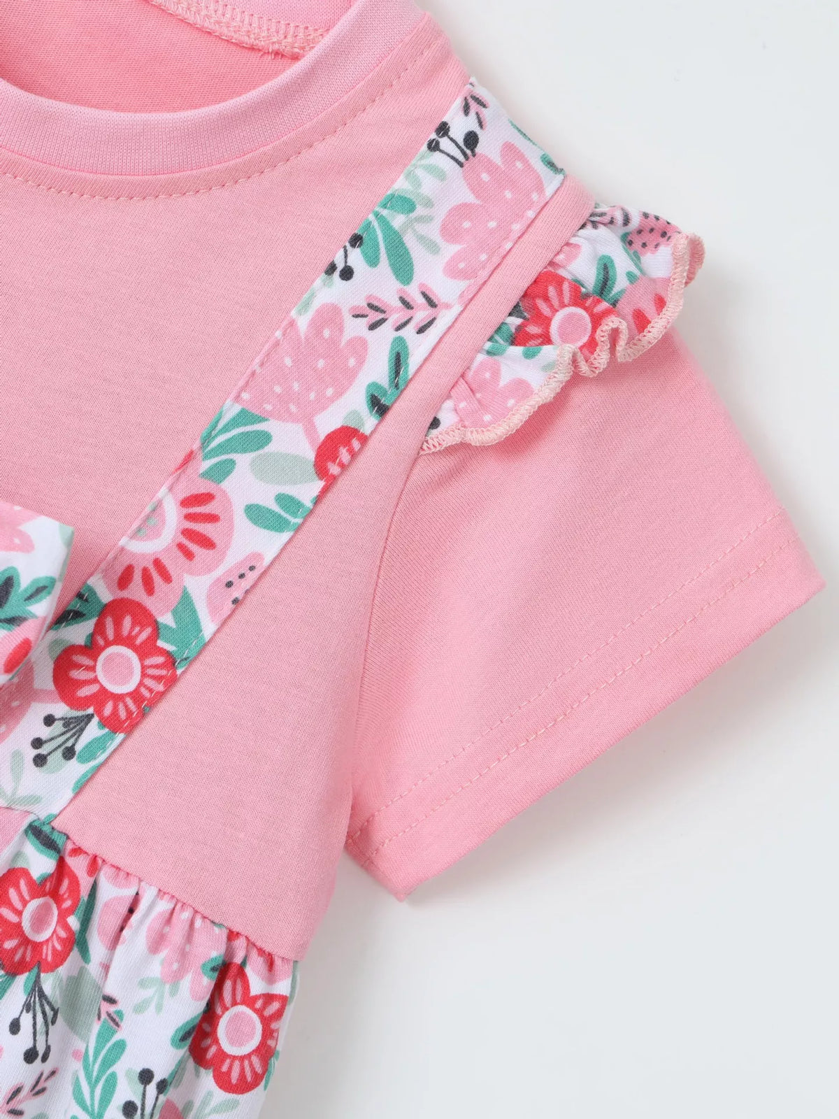 Floral Print Bow Detail Dress in Peach Color, product view 4