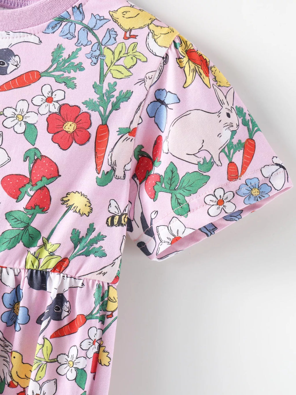 Printed Round Neck Dress in Pink, product view 4