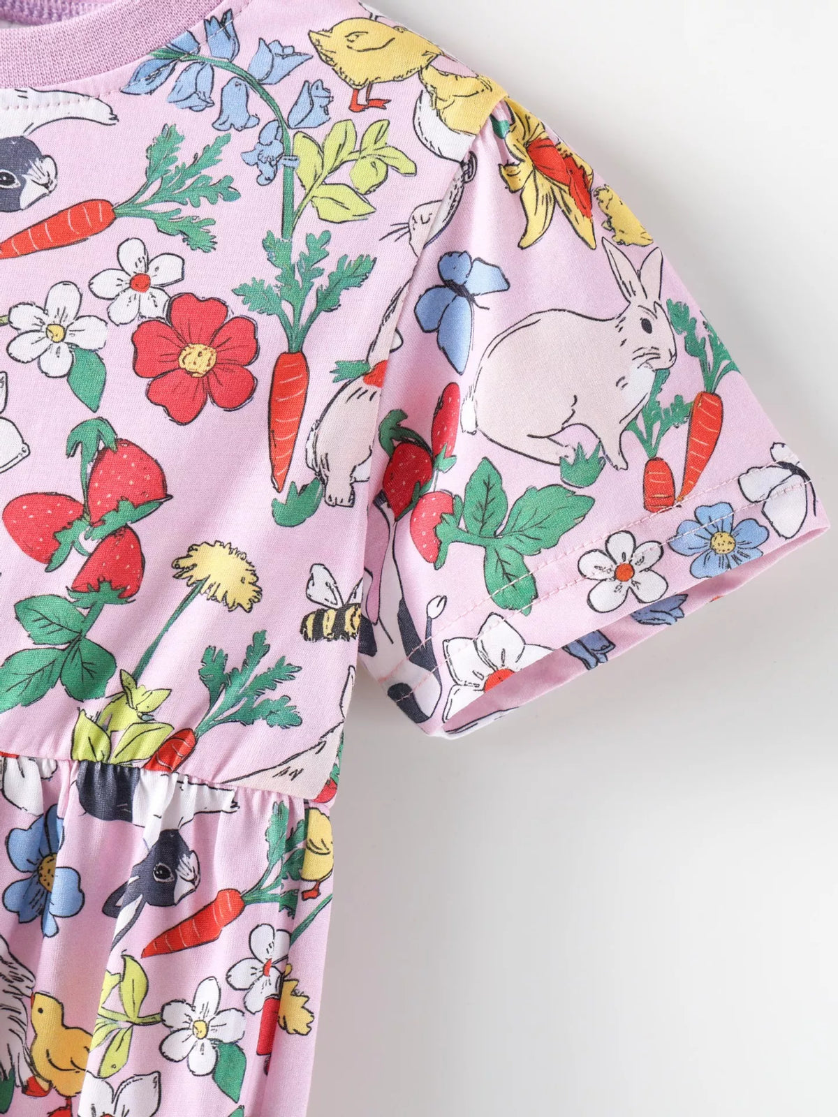 Printed Round Neck Dress in Pink, product view 4