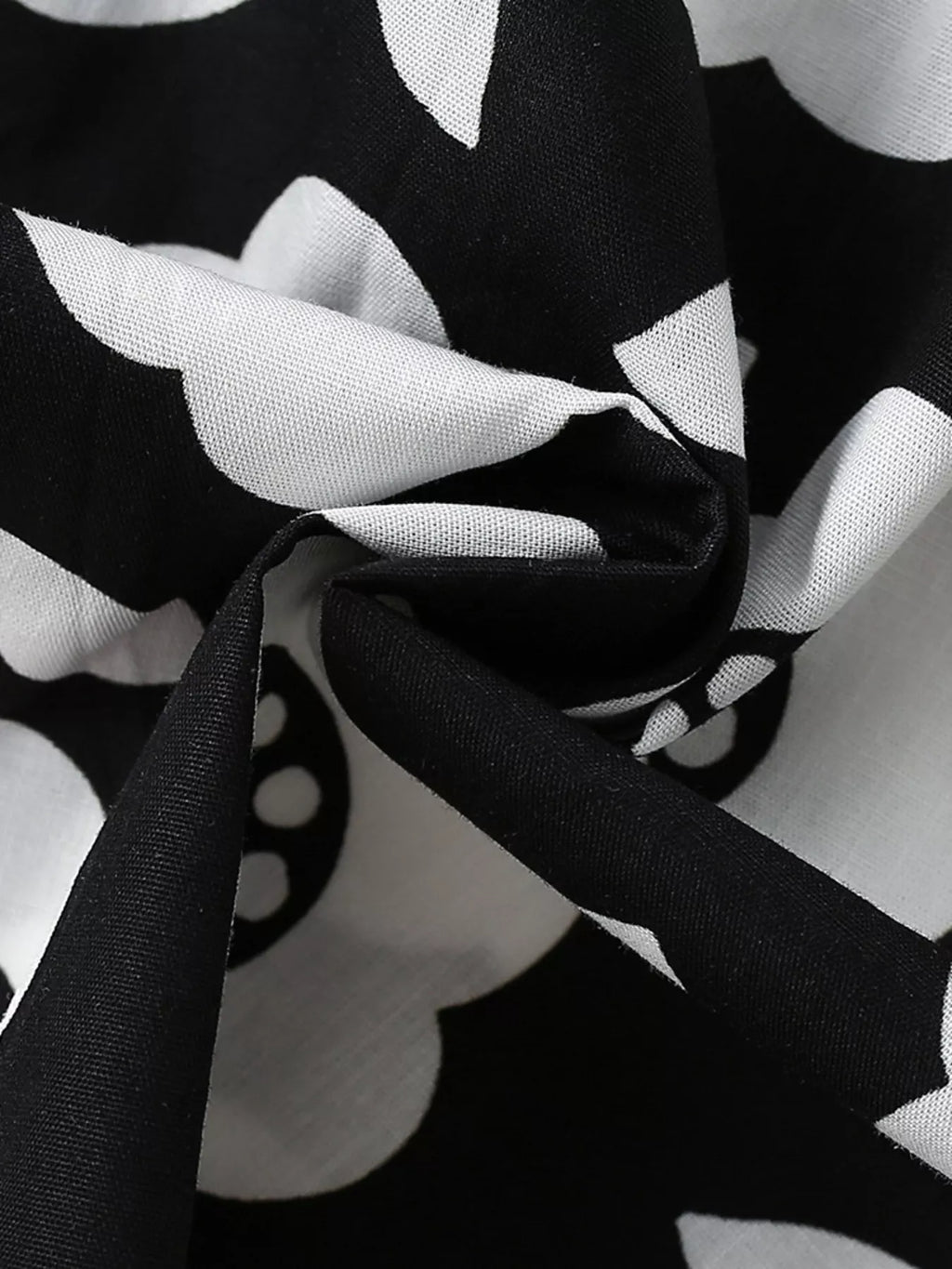 Floral Print Square Neck Puff Sleeve Dress in Black, product view 4
