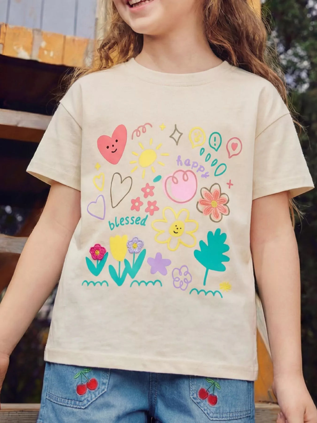 Graphic Short Sleeve T-Shirt in Apricot, product view 1