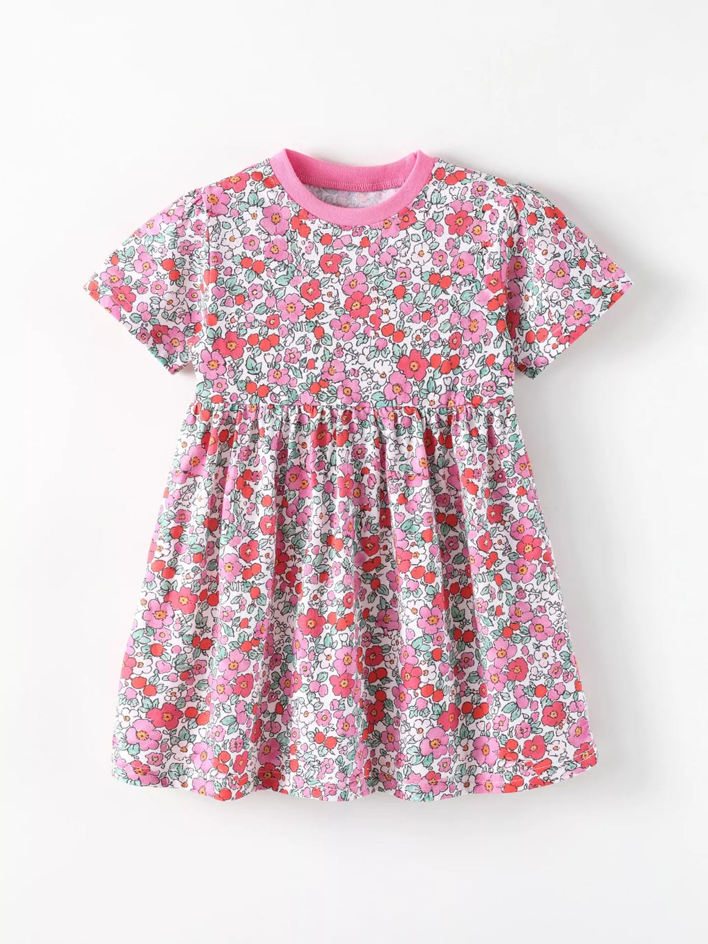 Floral Print Short Sleeve A-Line Dress in Pink, product view 2