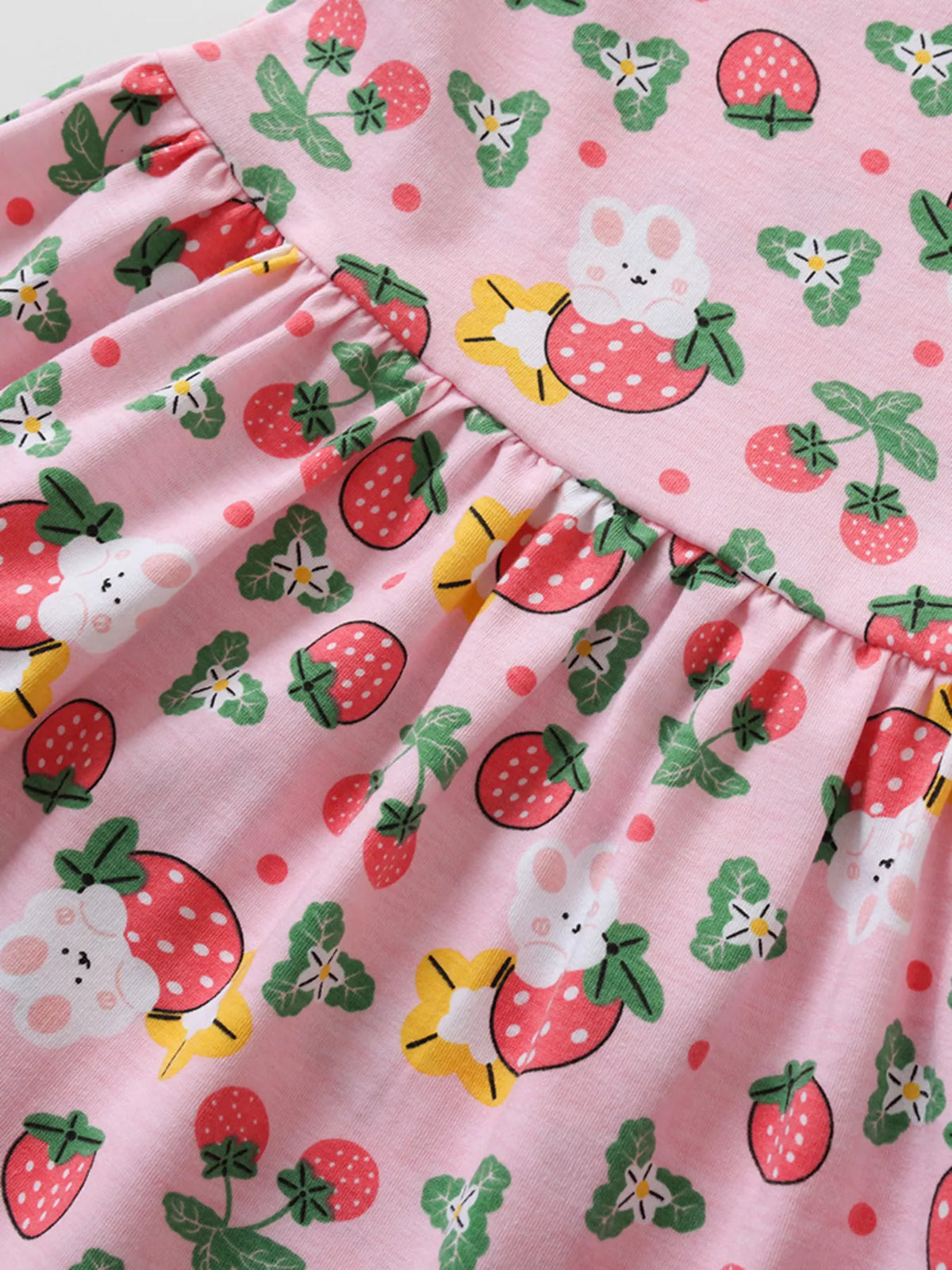 Strawberry Print Ruffle Sleeve Dress in Pink, product view 4