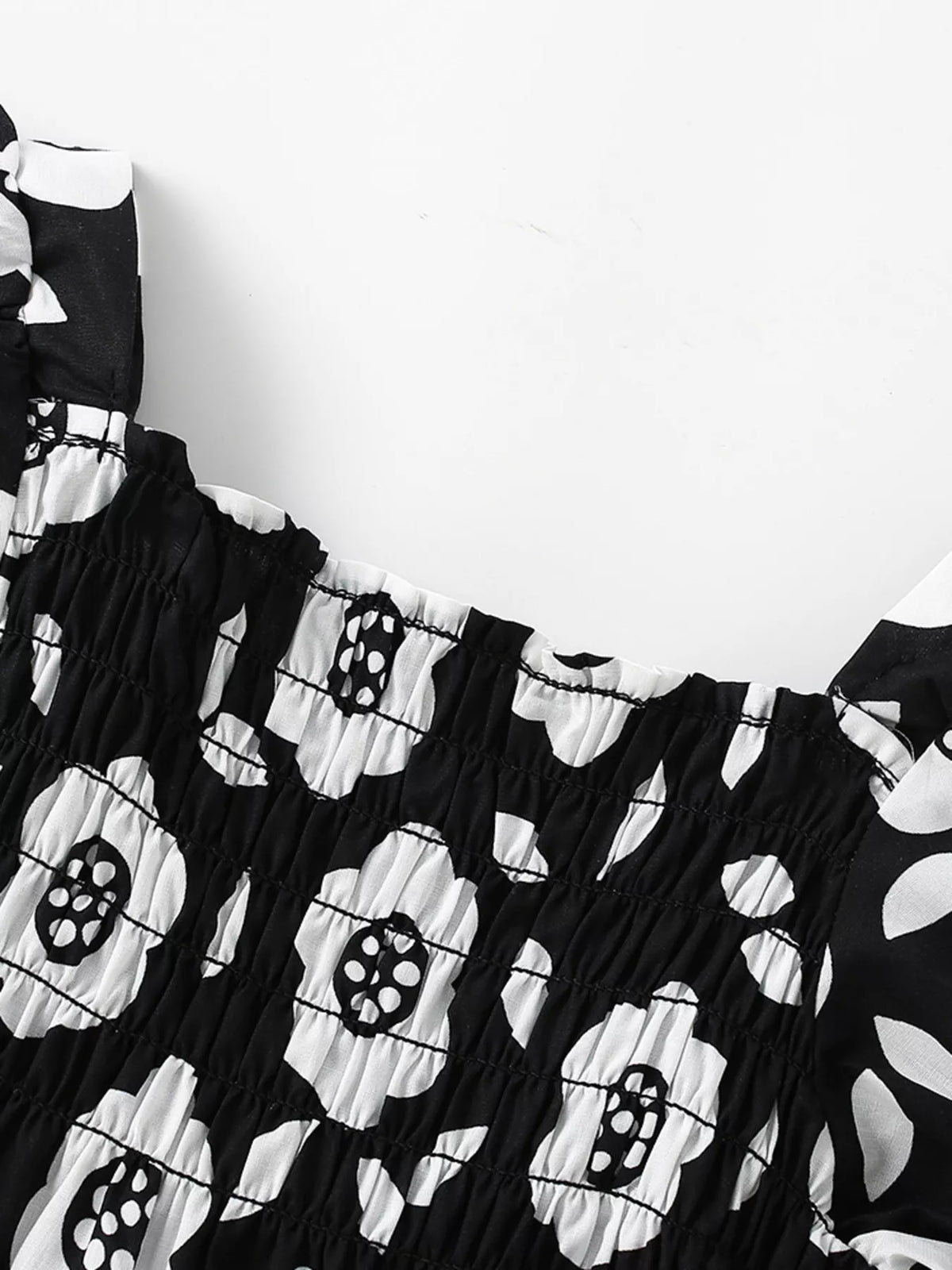 Floral Print Square Neck Puff Sleeve Dress in Black, product view 3