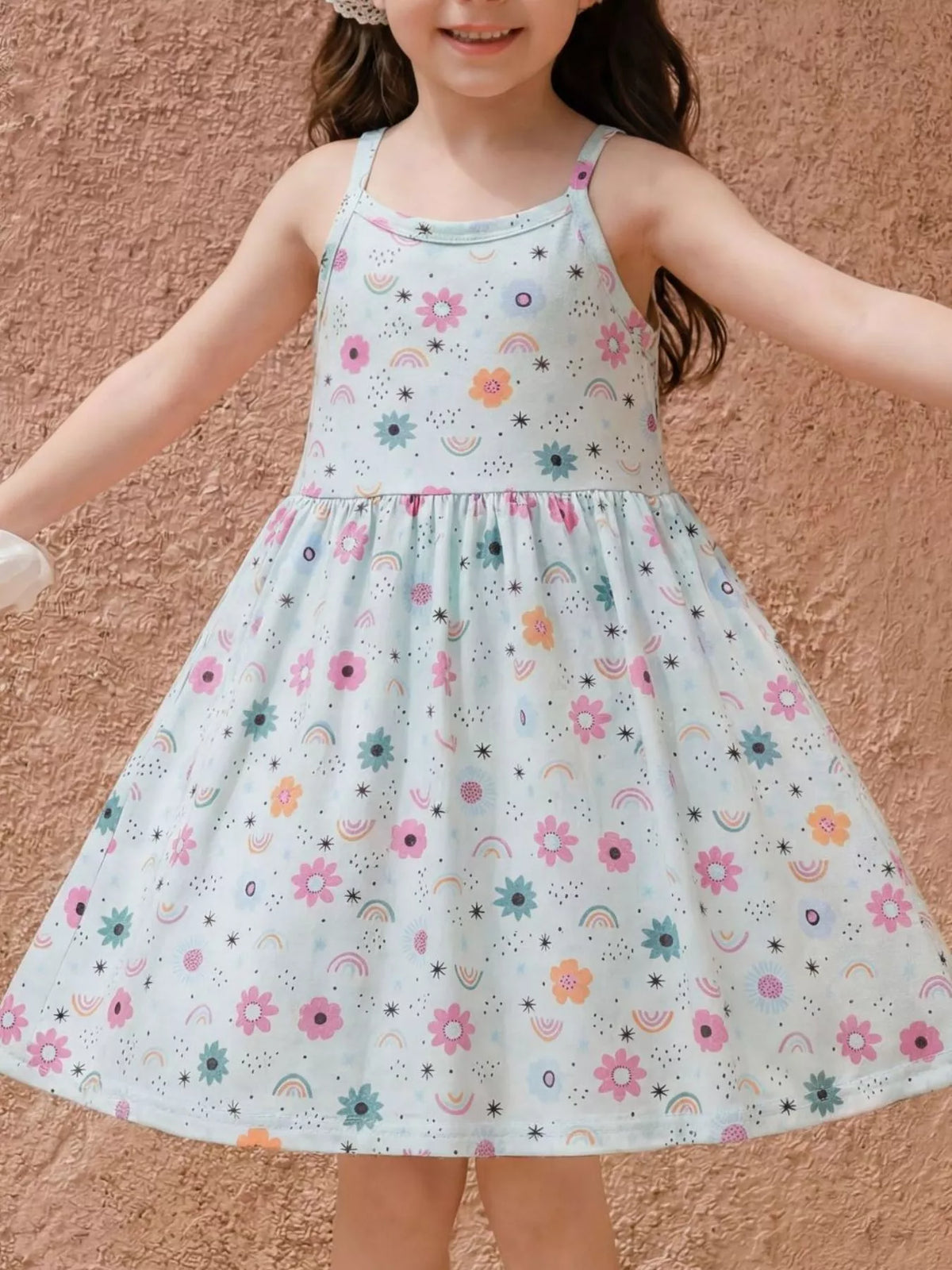 Floral Print Spaghetti Strap A-Line Dress in Sky Blue, product view 1
