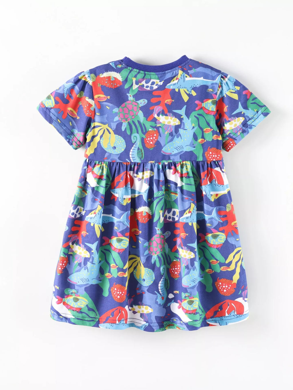 Marine Life Print A-Line Dress in Royal Blue, product view 5