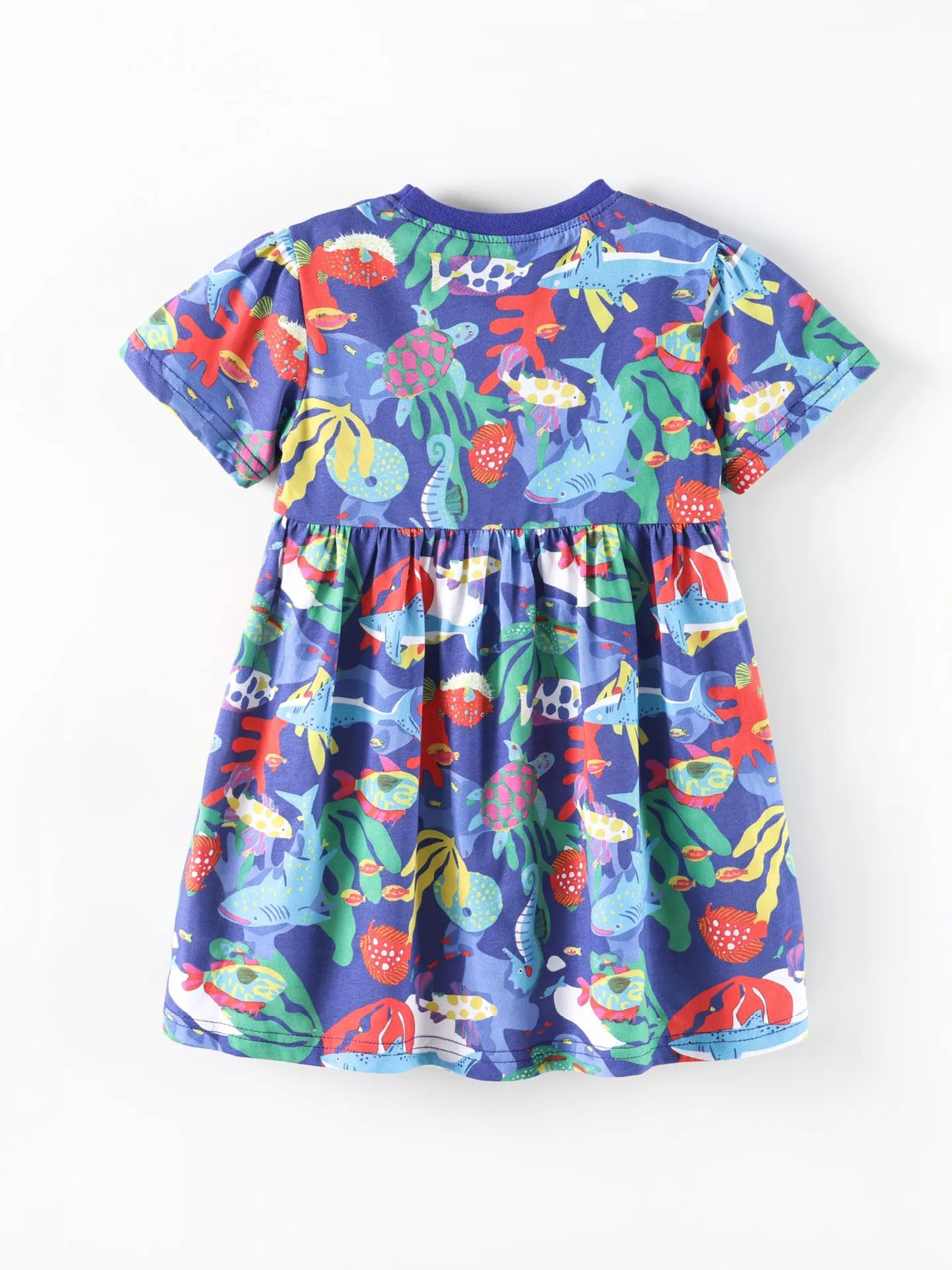 Marine Life Print A-Line Dress in Royal Blue, product view 5