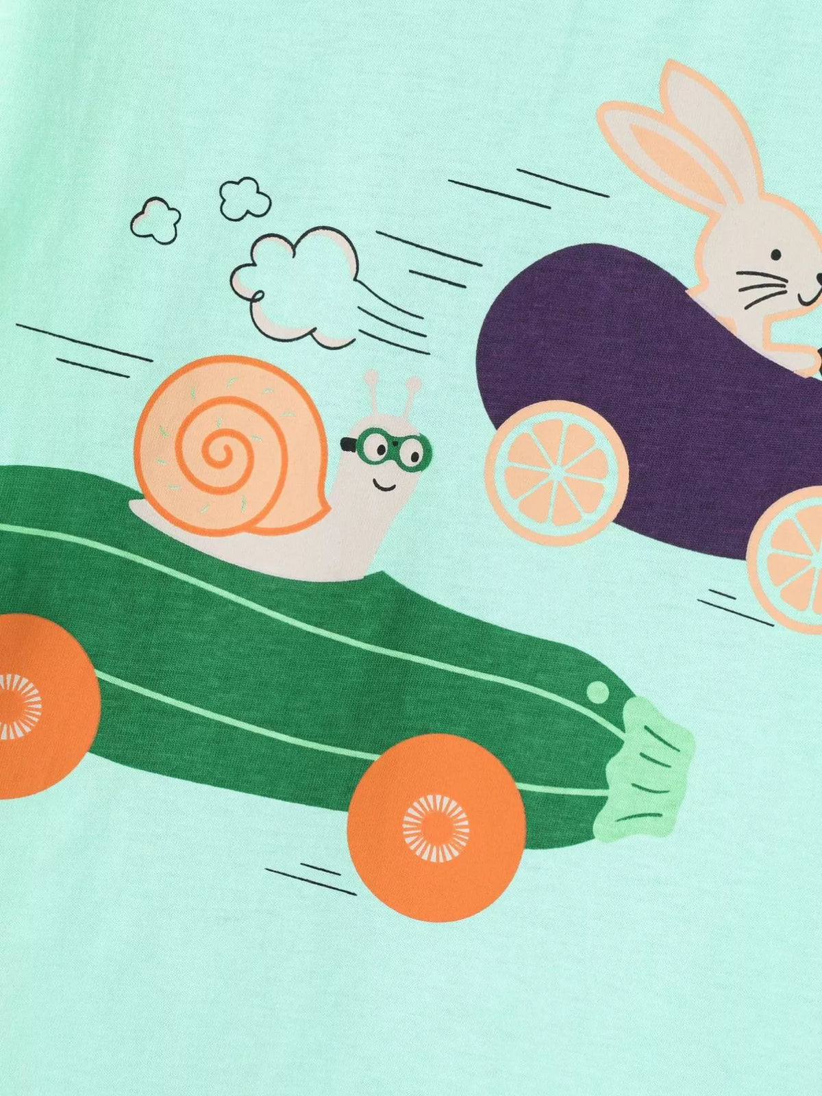 Snail and Bunny Race Graphic Short Sleeve T-Shirt in Green, product view 4