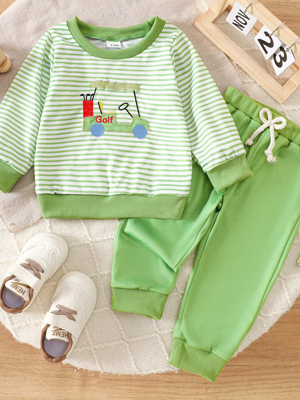 Golf Cart Striped Top and Pants Set in Light Green, product view 2