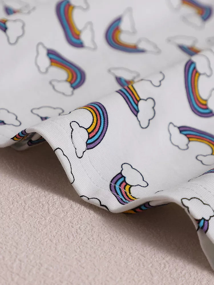 Rainbow Print Ruffle Sleeve Dress in Grandma Gray, product view 4