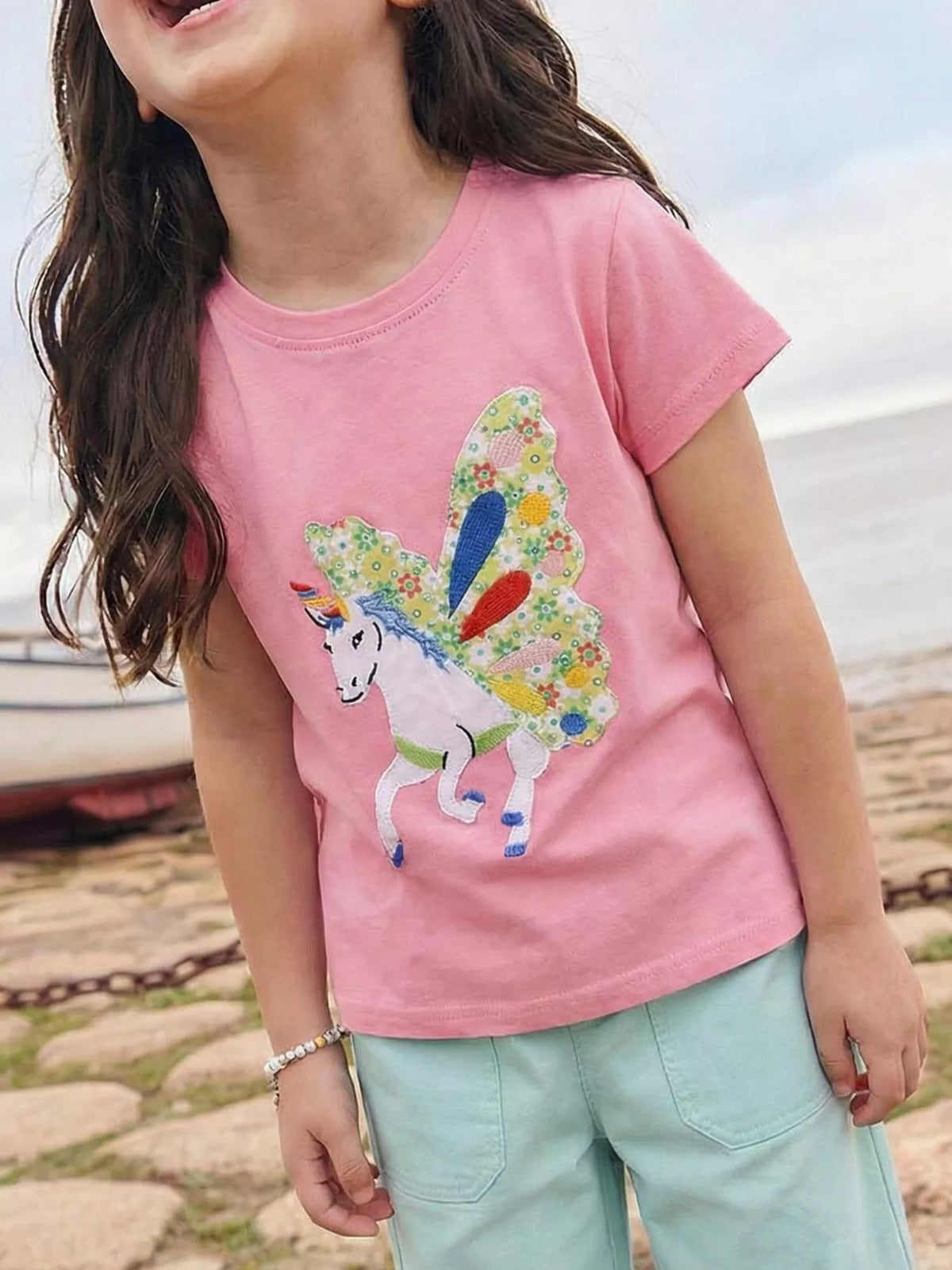 Unicorn Short Sleeve T-Shirt in Pink, product view 1