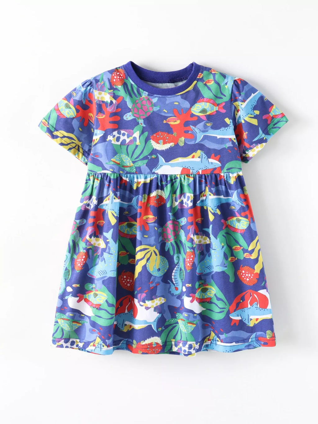 Marine Life Print A-Line Dress in Royal Blue, product view 2