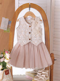 Flower Button Up Vest and Skirt Set in Gray, product view 1