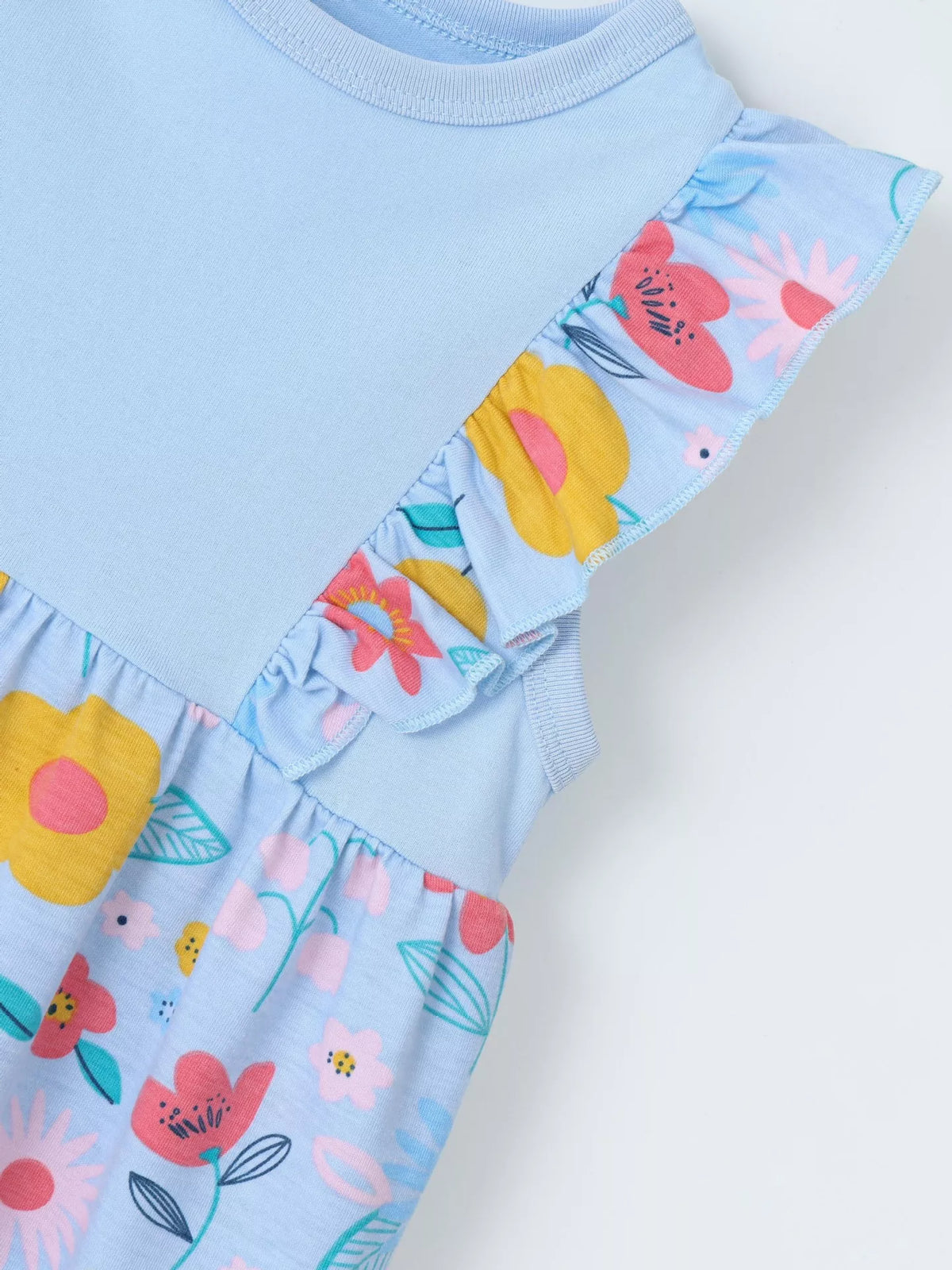 Ruffled Floral Print Dress in Lake Blue, product view 3