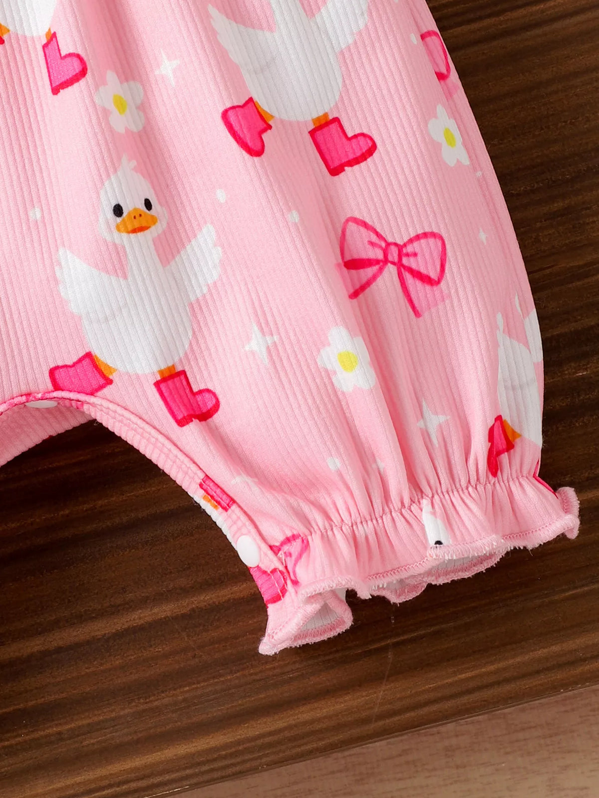 Bow Duck Print Romper with Headband in Pink, product view 7