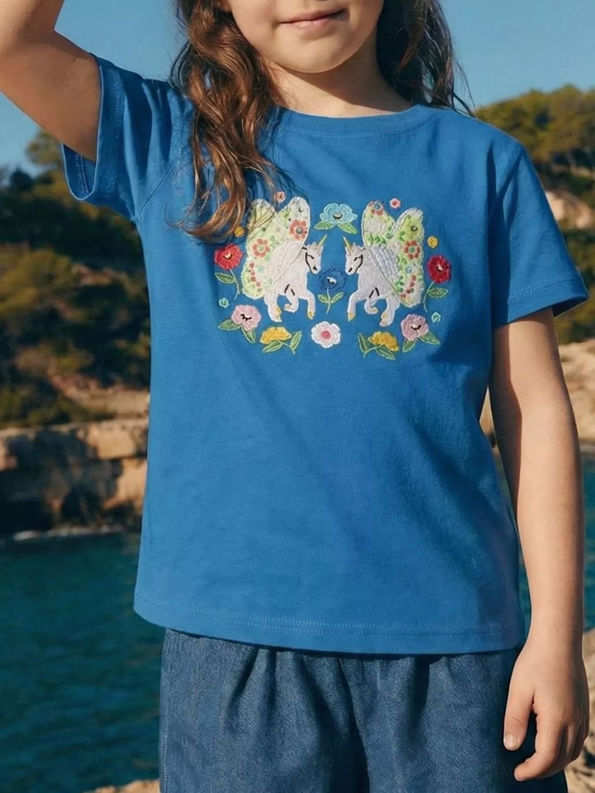 Embroidered Unicorn T-Shirt in Royal Blue, product view 1