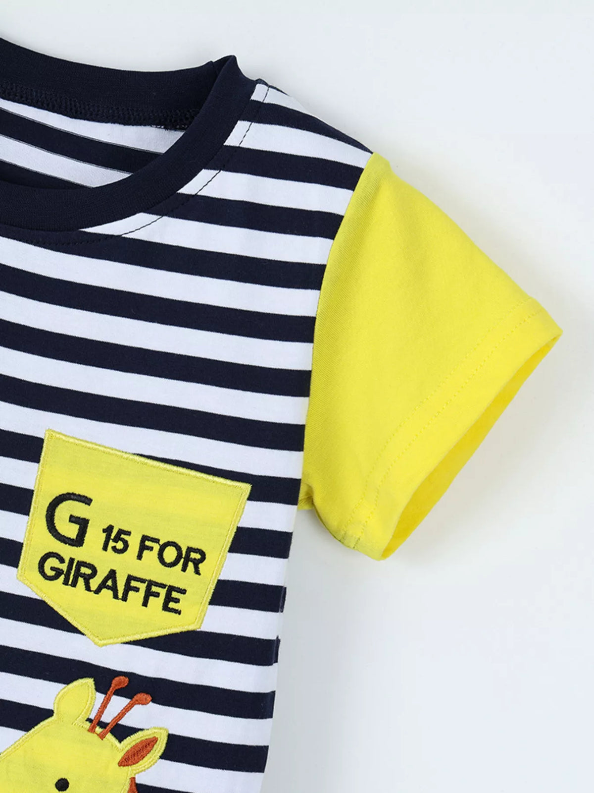 Giraffe Embroidered Striped T-Shirt in Yellow, product view 3