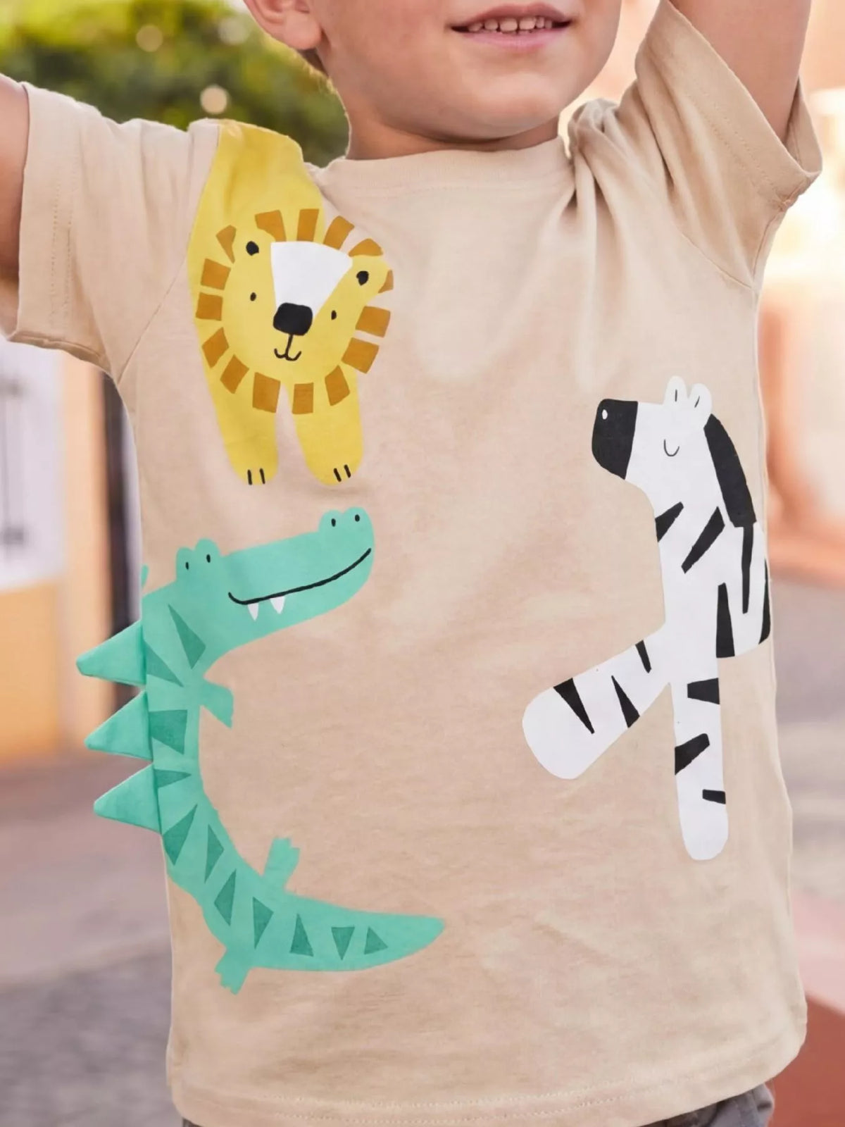Animal Print Round Neck Tee in Cream White, product view 1