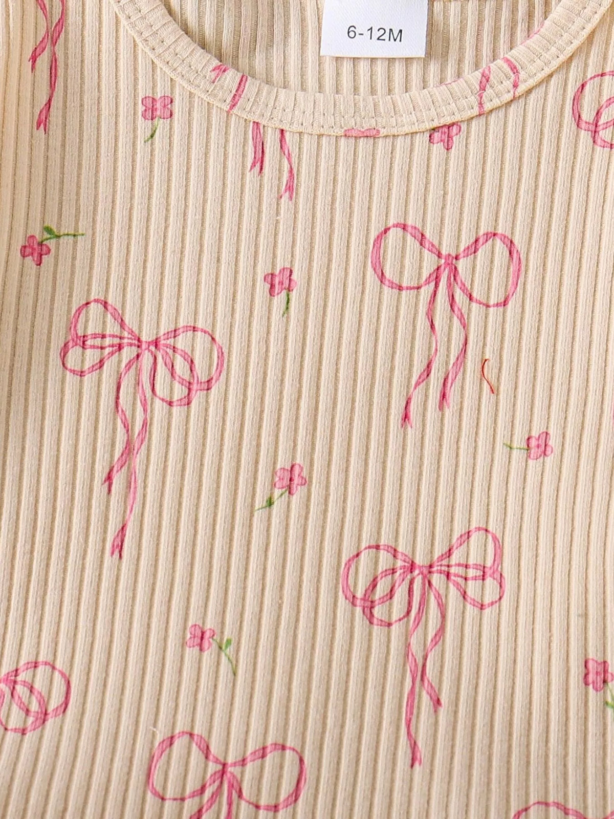 Bow Ribbed Knit Top and Shorts Set in Apricot, product view 5