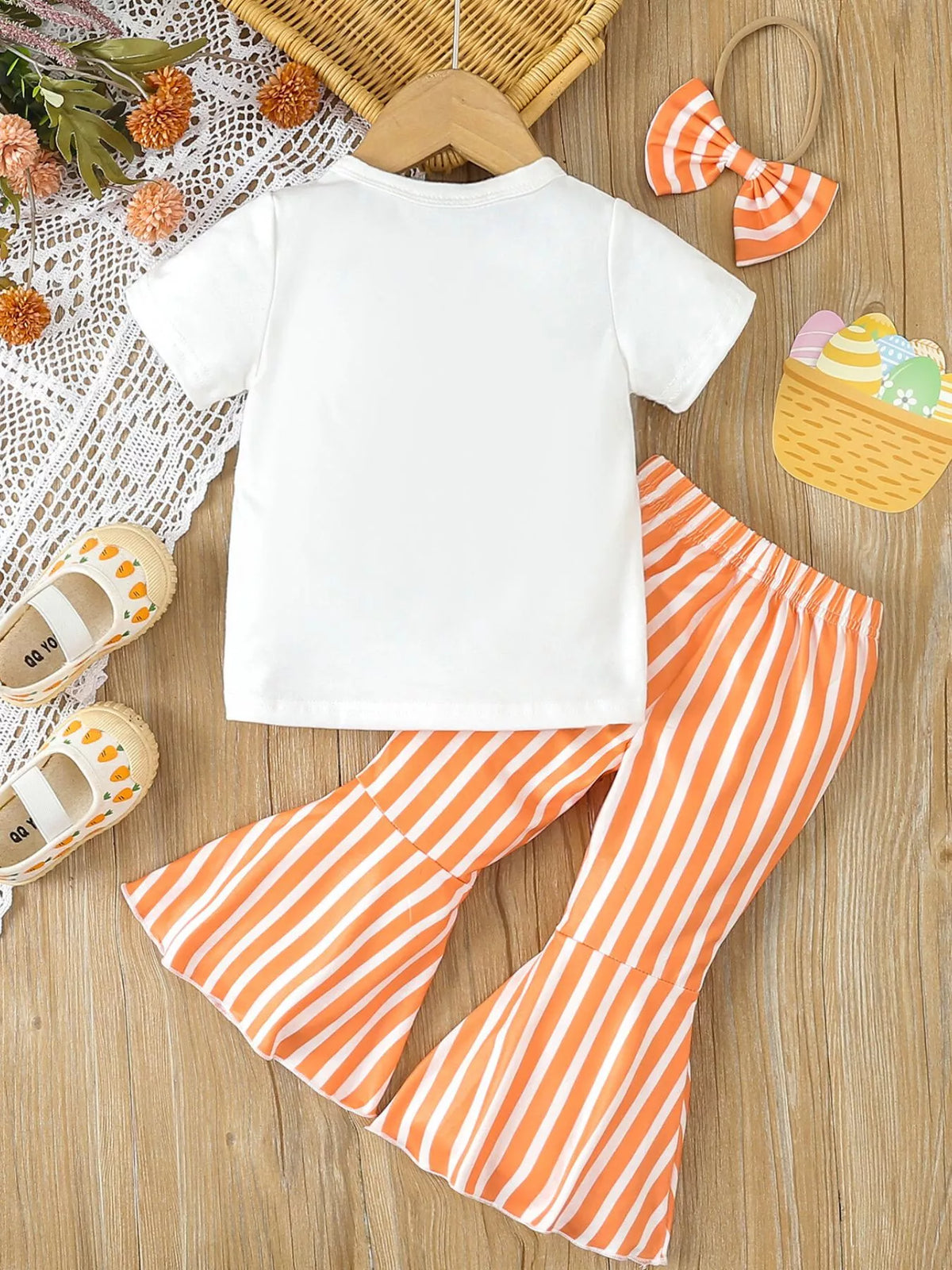 Bunny Round Neck Tee and Pants Set in White, product view 10
