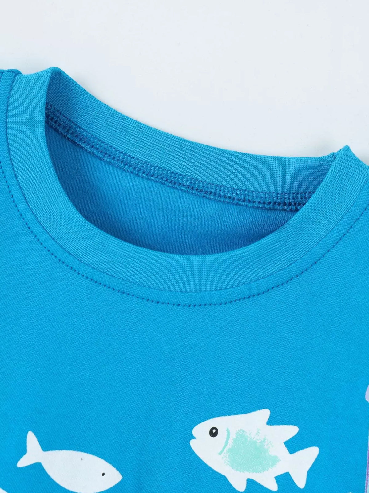 Shark Print Cotton T-Shirt in Sky Blue, product view 3