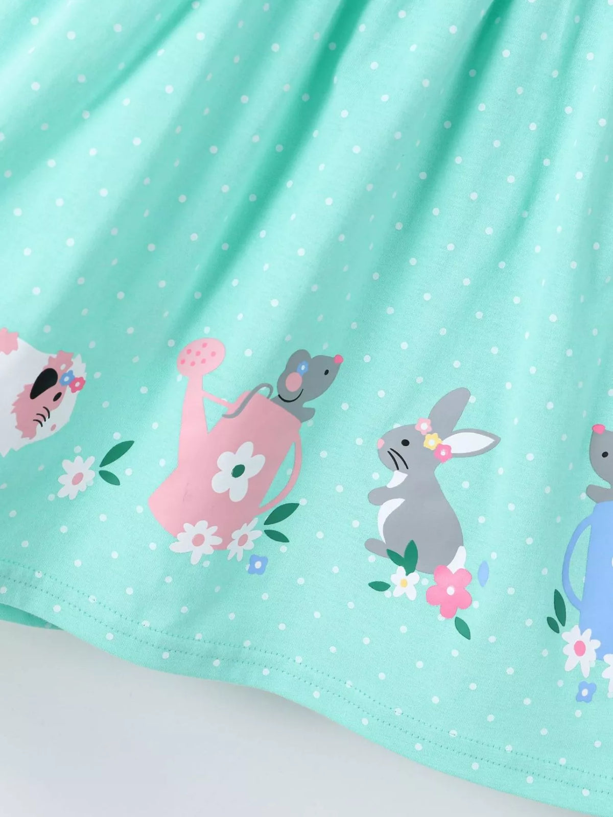 Bunny Print Button Detail Dress in Green, product view 4