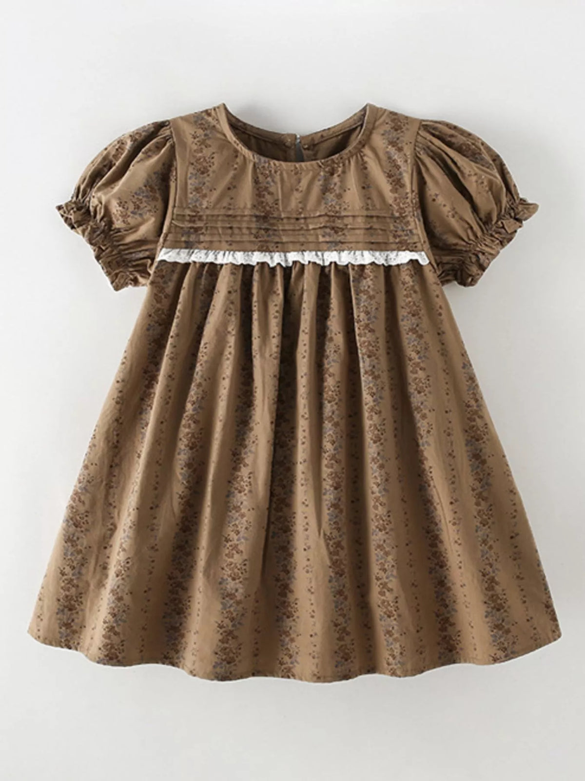 Vintage Floral Puff Sleeve Dress in Brown, product view 2