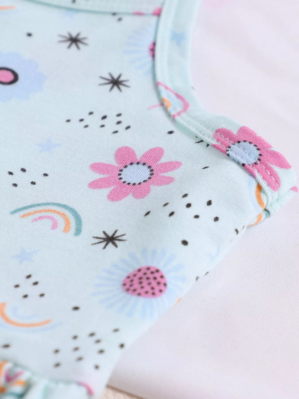 Floral Print Spaghetti Strap A-Line Dress in Sky Blue, product view 2