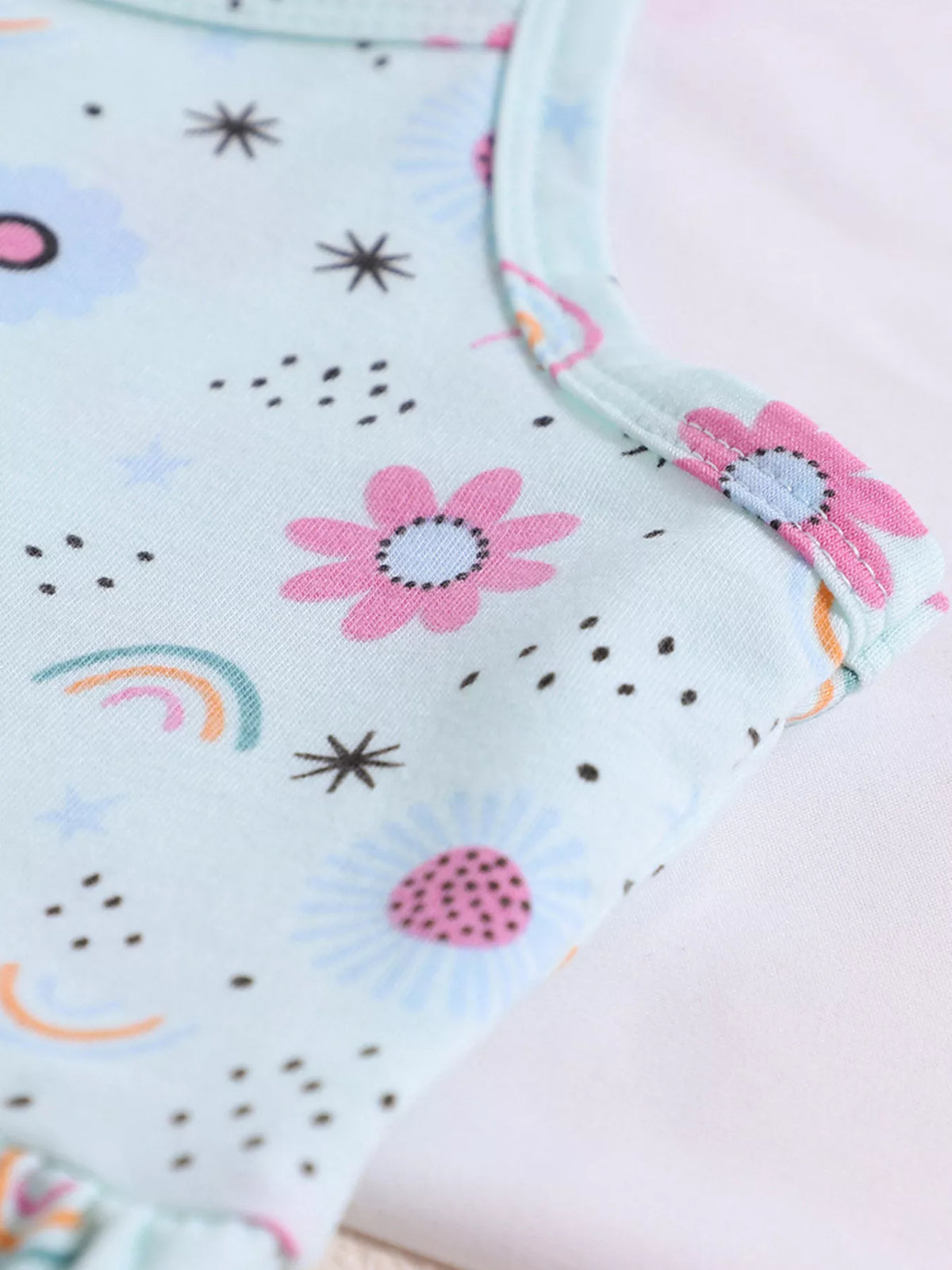Floral Print Spaghetti Strap A-Line Dress in Sky Blue, product view 2