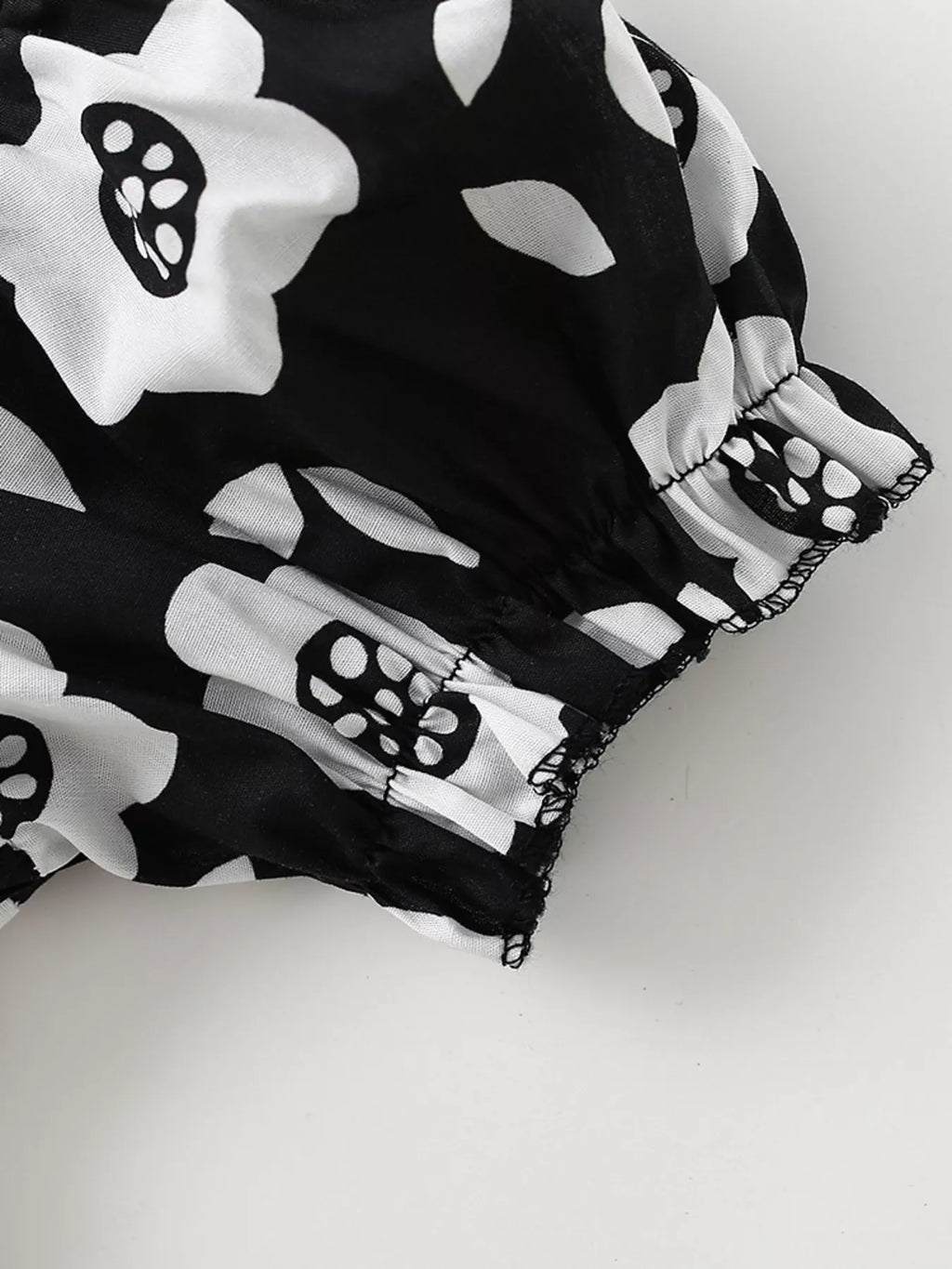 Floral Print Square Neck Puff Sleeve Dress in Black, product view 5