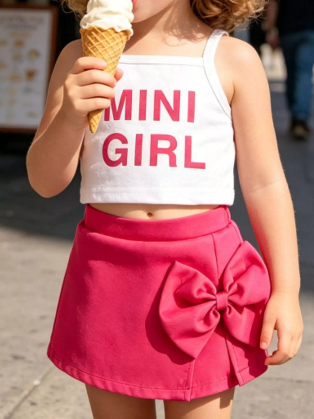 Letter Graphic Cami and Bow Skort Set in White, product view 1
