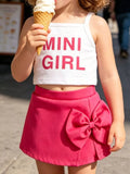 Letter Graphic Cami and Bow Skort Set in White, product view 1