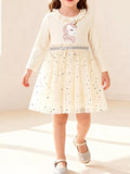 Unicorn Applique Ruffle Trim Tulle Dress in Cream, product view 1