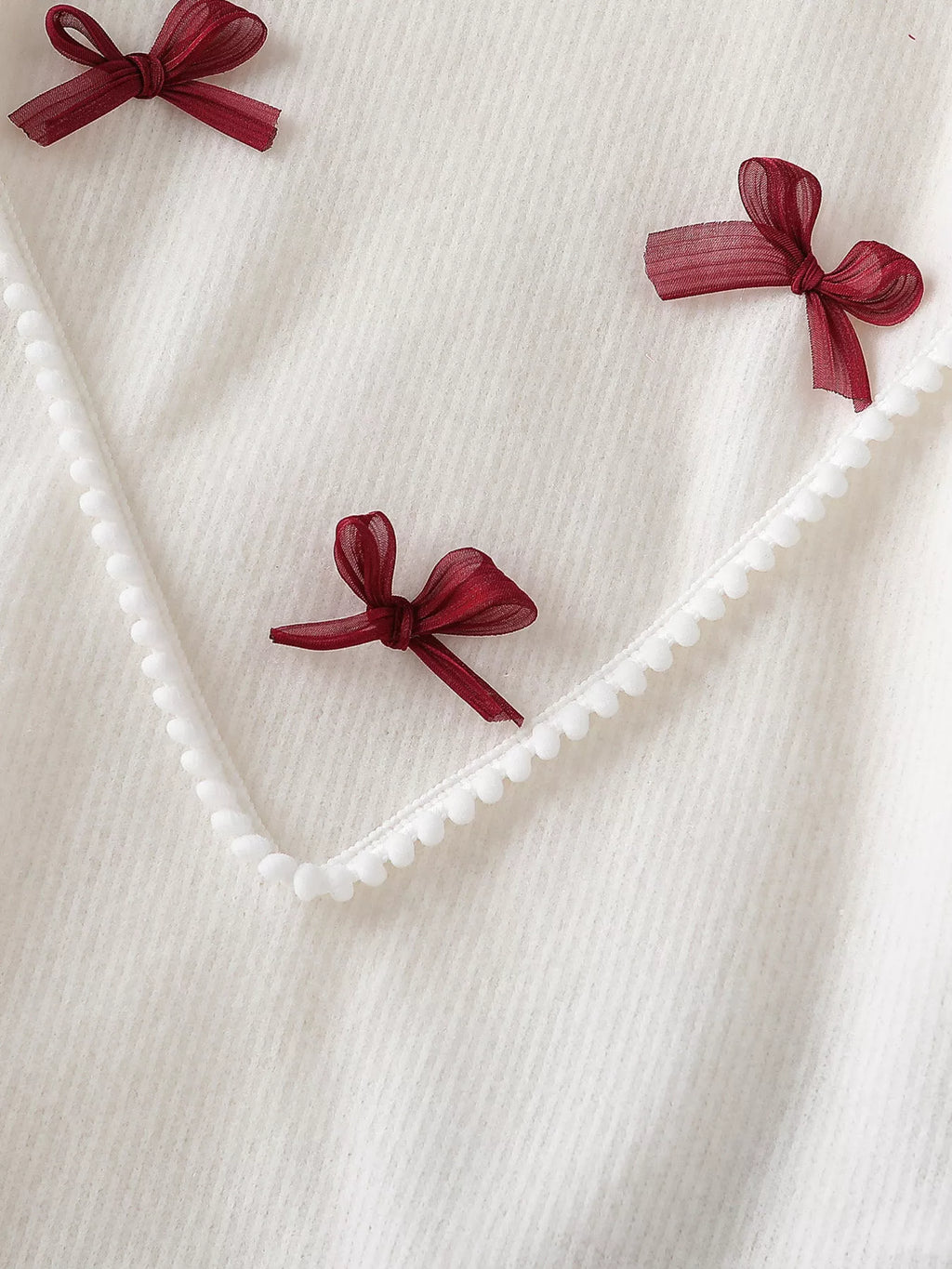 Bow Long Sleeve Top and Skirt Set in White, product view 3