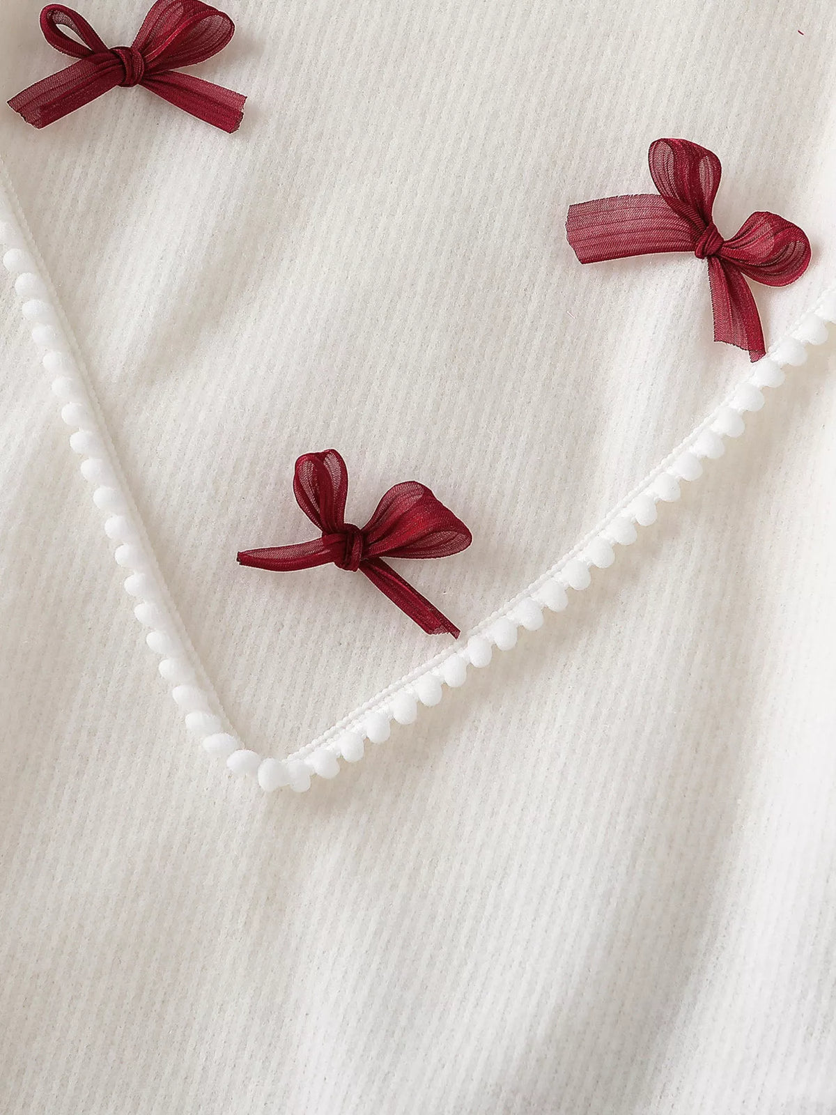 Bow Long Sleeve Top and Skirt Set in White, product view 3