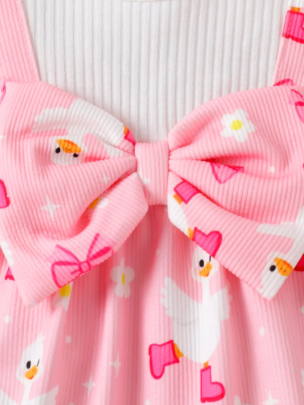 Bow Duck Print Romper with Headband in Pink, product view 4