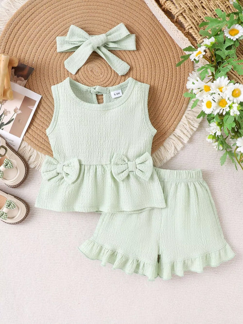 Bow Tank and Shorts Set in Light Green, product view 2