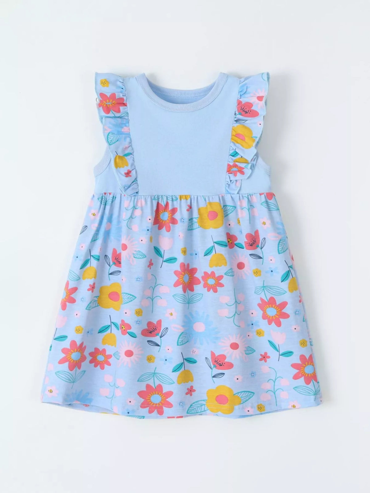 Ruffled Floral Print Dress in Lake Blue, product view 2