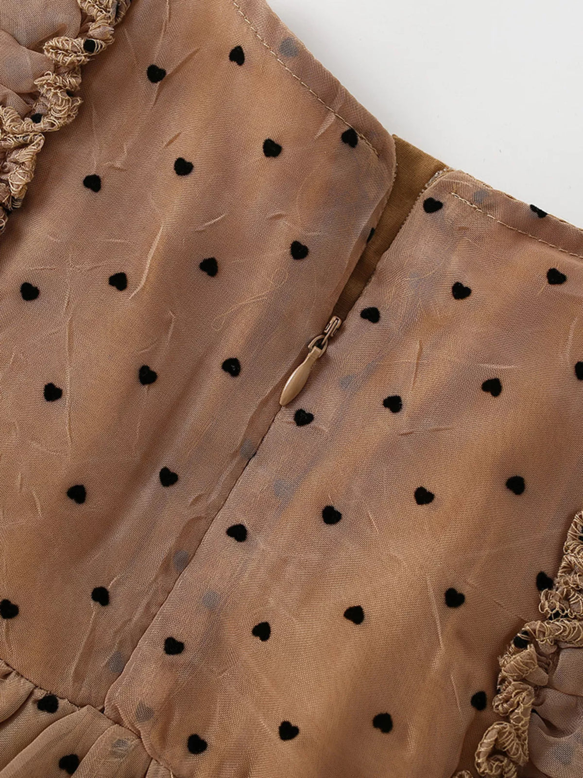 Polka Dot Ruffle Dress in Caramel, product view 4