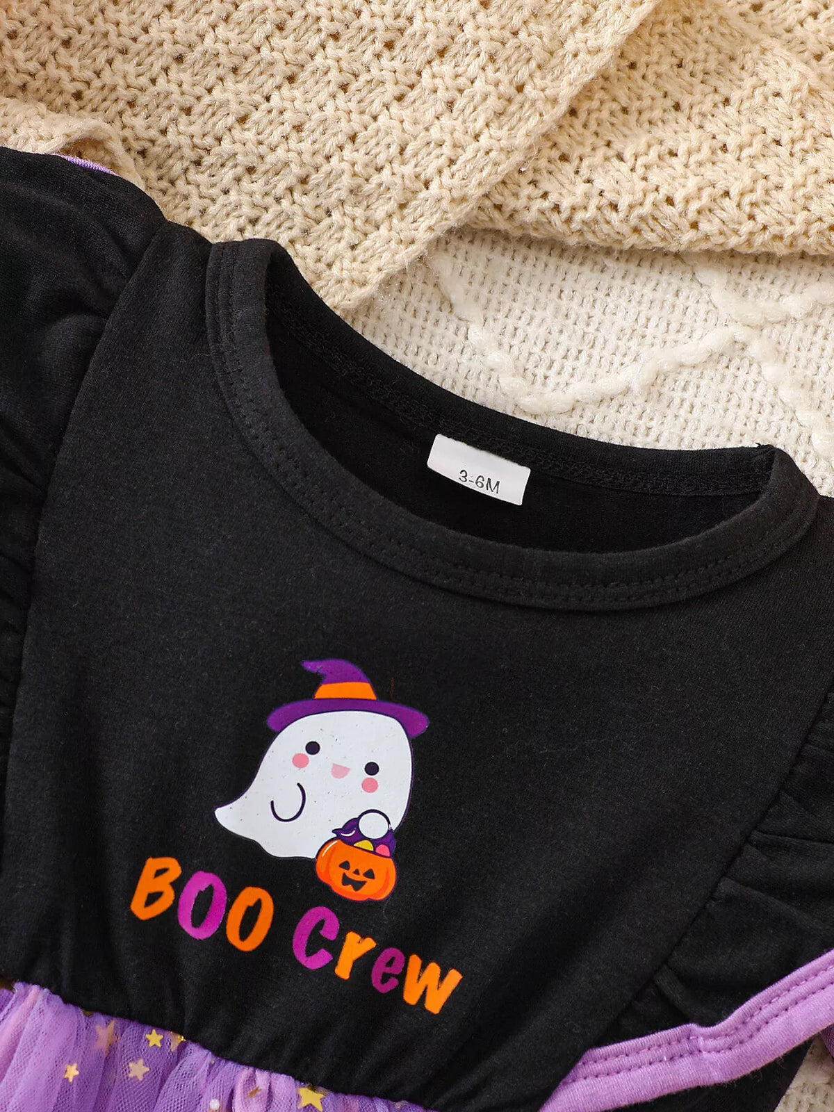 Halloween 'BOO Crew' Ghost Graphic Tulle Tutu Dress in Purple, product view 3