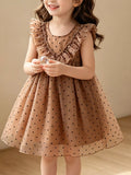 Polka Dot Ruffle Dress in Caramel, product view 1